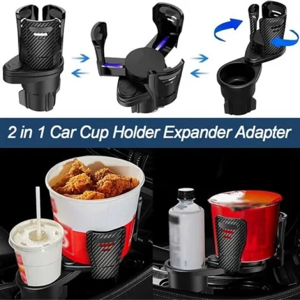 porte-gobelet voiture multifonction 2en1 3en1 extensible et rotatif 360°