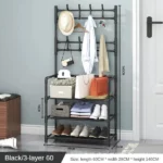 porte-manteau vestiaire d'entrée multifonctionnel avec étagère à chaussures en métal noir