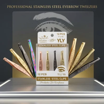 set de 12 pinces à épiler sourcils en acier inoxydable multicolores yi li ya