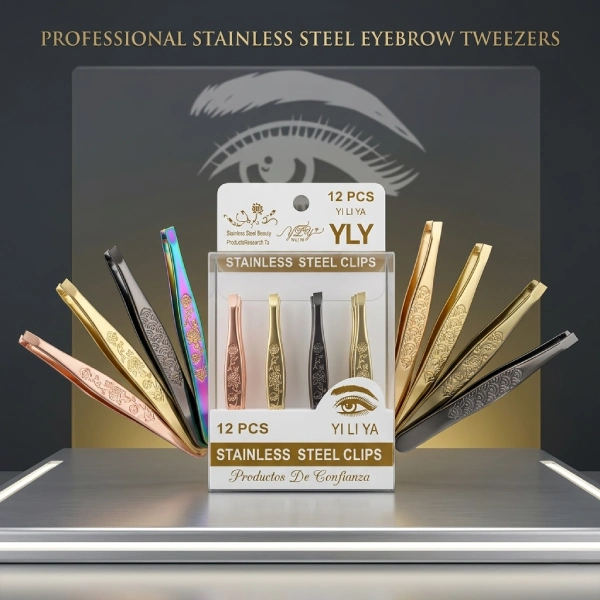 set de 12 pinces à épiler sourcils en acier inoxydable multicolores yi li ya