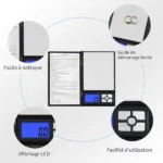 mini balance de précision numérique led à piles notebook series 0.1g, 2kg