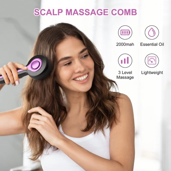 brosse de massage du cuir chevelu électrique scalpease avec applicateur d'huile capillaire