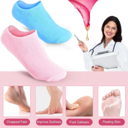 chaussettes hydratantes en gel silicone pour talons fendillés, enrichies en huile de jojoba, d’olive, de lavande et vitamine E