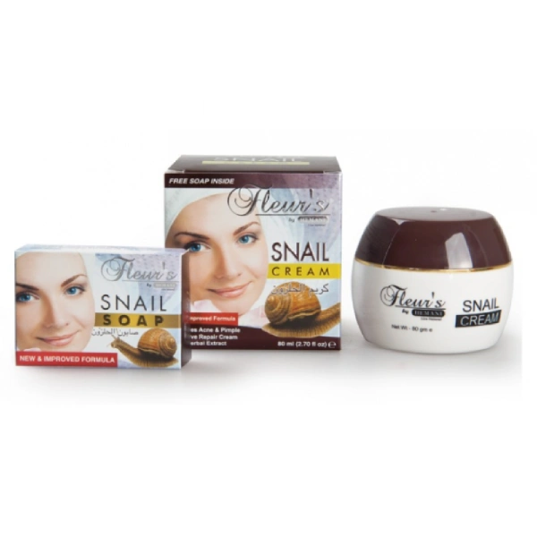 crème à la bave d'escargot fleur's snail cream hemani anti rides, acné et cicatrices 80ml + savon réparateur