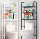 étagère de rangement de salle de bain et toilette à 3 niveaux en acier inoxydable noir blanc