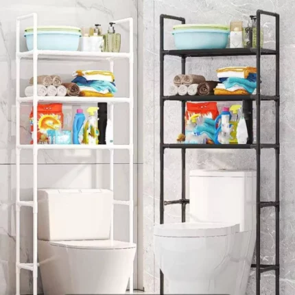 étagère de rangement de salle de bain et toilette à 3 niveaux en acier inoxydable noir blanc