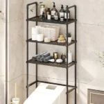 étagère de rangement de salle de bain et toilette à 3 niveaux en acier inoxydable noir