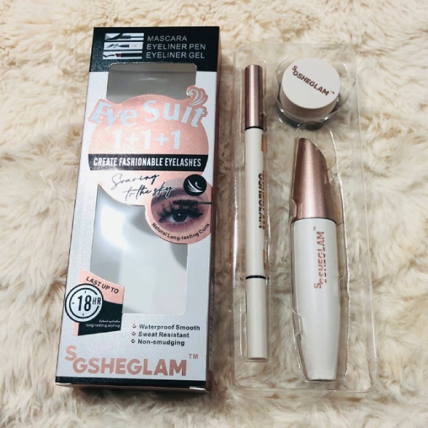 kit maquillage yeux 3en1 sheglam eye suit 1+1+1, mascara, eyeliner, gel eyeliner