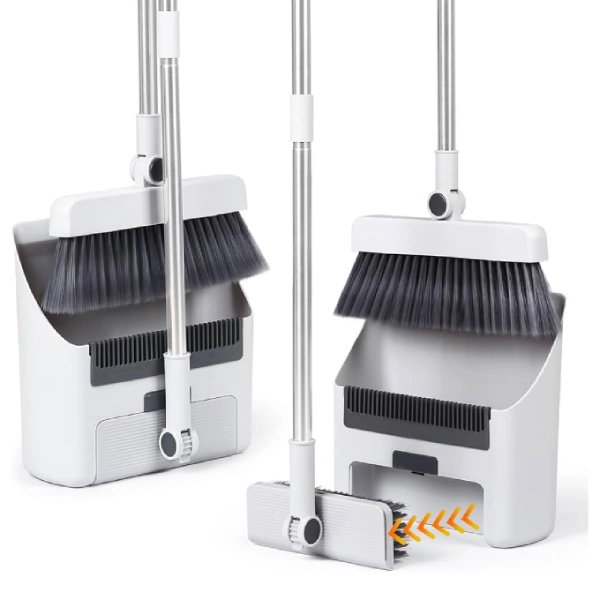 kit de nettoyage 3en1 blanc balai brosse pelle à poussière autonettoyante pour intérieur et extérieur