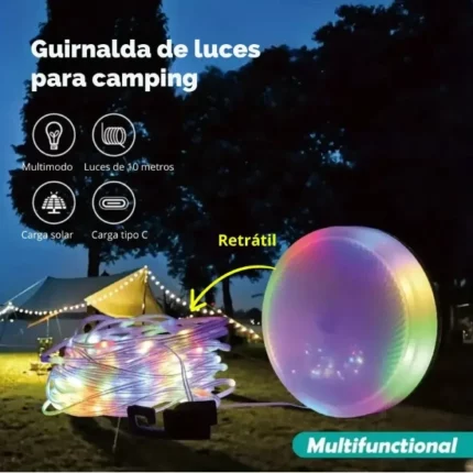 lampe guirlande led 10m solaire 2en1 pour camping junf jf-8806
