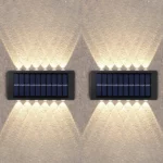 lot de 2 appliques murales solaires 12 led éclairage double haut-bas avec détecteur de mouvement