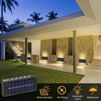 lot de 2 appliques murales solaires 12 led éclairage double haut-bas avec détecteur de mouvement