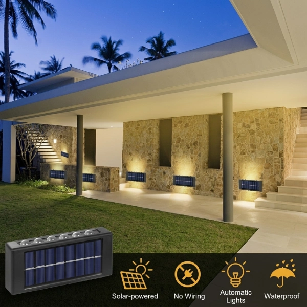 lot de 2 appliques murales solaires 12 led éclairage double haut-bas avec détecteur de mouvement