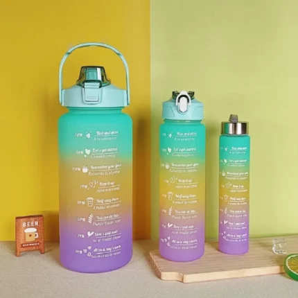 lot de 3 bouteilles d'eau motivantes 2l, 900ml, 500ml bleu ciel, jaune, violet