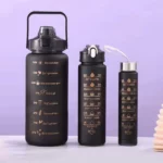 lot de 3 bouteilles d'eau motivantes 2l, 900ml, 500ml noir