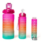 lot de 3 bouteilles d'eau motivantes 2l, 900ml, 500ml rose, orangé, bleu ciel