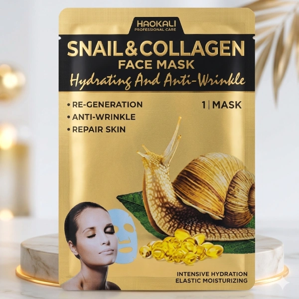 masque visage hydratant blanchissant anti-rides haokali snail & collagen