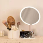 miroir de maquillage led multifonction 3en1 avec boite de rangement organisateur maquillage rotative et support de téléphone portable smartphone