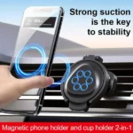 porte-gobelet pliable et support téléphone magnétique voiture 2en1 seametal