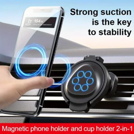 porte-gobelet pliable et support téléphone magnétique voiture 2en1 seametal