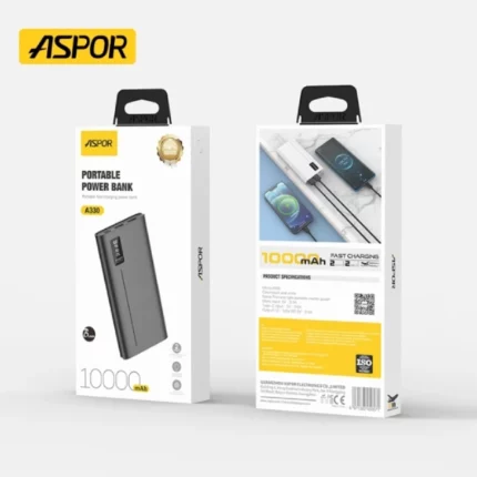 power bank aspor a330 10000 mah charge rapide 12w noir