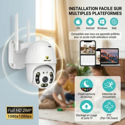 caméra de surveillance extérieur smart jortan jt-8271qj 2mp full hd wifi blanc