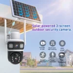 caméra de surveillance intelligente solaire 4g double objectif ptz 8mp 2k v380 pro blanc
