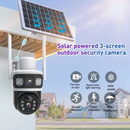 caméra de surveillance intelligente solaire 4g double objectif ptz 8mp 2k v380 pro blanc
