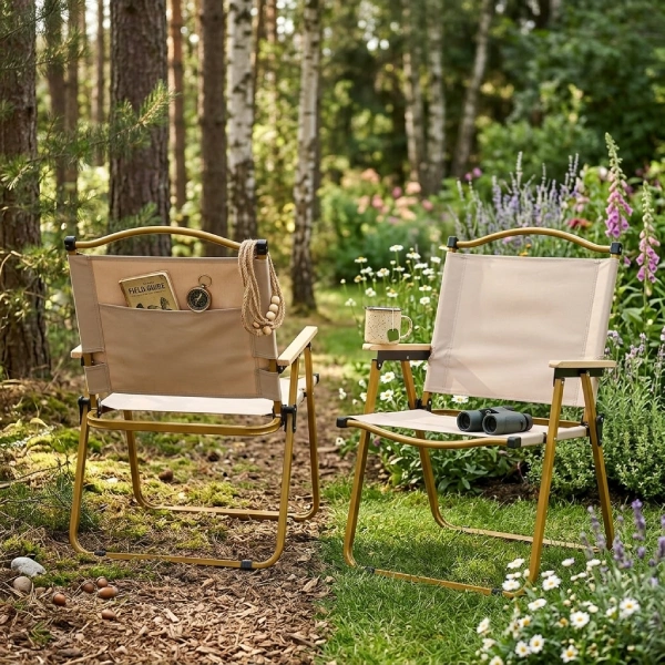 chaise pliable pliante d'extérieur en acier et bois go2camps grand modèle beige