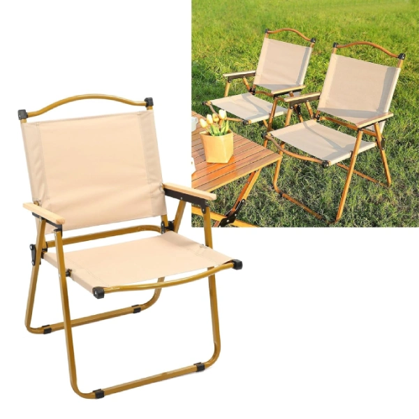 chaise pliable pliante d'extérieur en acier et bois go2camps grand modèle beige