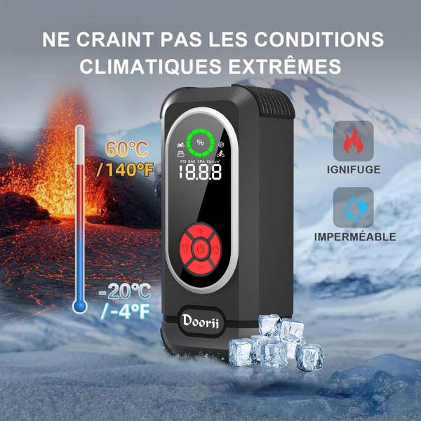 démarreur de voiture jump starter portable multifonction 4en1 doorii q10 4000a avec compresseur d'air, torche led, powerbank