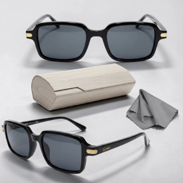 lunettes de soleil cartier 2026 monture rectangulaire haute couture noir avec étui