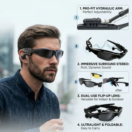 lunettes de soleil intelligentes bluetooth 5.0 pour sport et conduite