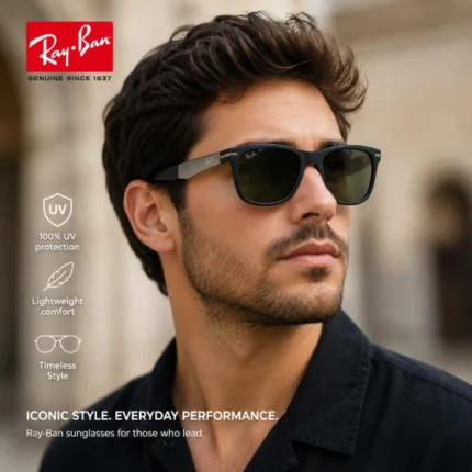 lunettes de soleil ray-ban justin classic style wayfarer noir silver