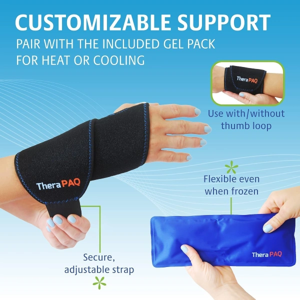 orthèse attelle de poignet en gel réutilisable therapaq thérapie chaud froid