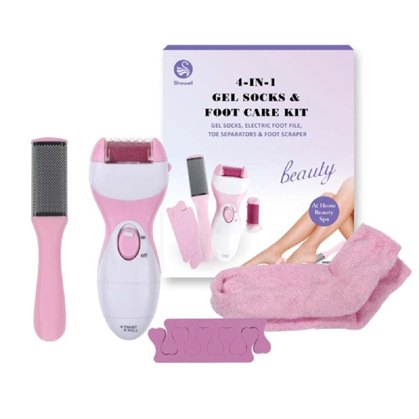 kit pédicure 4en1 pedi pro, lime électrique anti-callosités, chaussettes en gel hydratantes, râpe à pieds, séparateurs d'orteils
