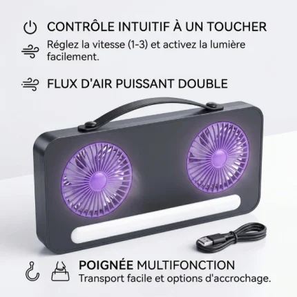 ventilateur mural turbo double tête 2en1 éclairage led bureau cuisine