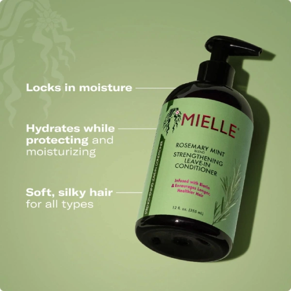 après-shampoing sans-rinçage fortifiant au romarin et menthe mielle organics rosemary mint strengthening conditioner 355ml