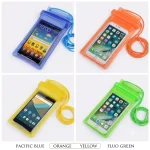 cache-pochette étanche waterproof universelle pour téléphone portable avec cordon ajustable bleu, orange, vert, jaune
