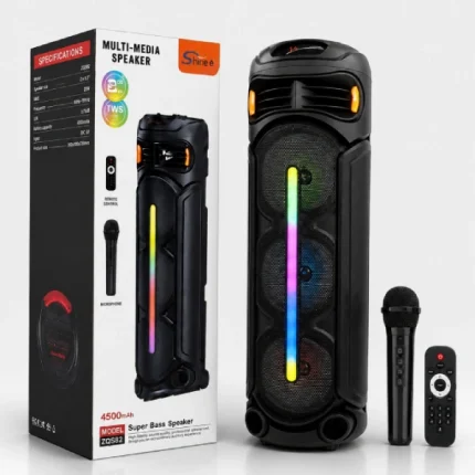 haut-parleur enceinte karaoké bluetooth sing-e zqs8312 à éclairage led rvb avec microphone sans fil noir