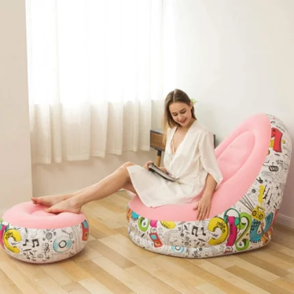 fauteuil canapé gonflable avec repose-pieds tendance motif graffiti rose