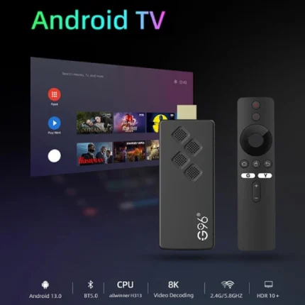 g96 smart tv stick android 13 4k avec télécommande vocale, Chromecast, WiFi, HDMI, H.264, HEVC H.265, Bluetooth, Netflix, Youtube, Prime Vidéo