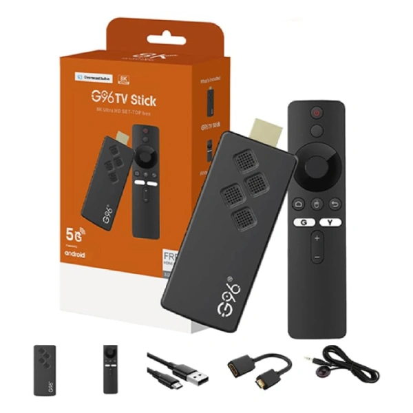 g96 smart tv stick android 13 4k avec télécommande vocale, Chromecast, WiFi, HDMI, H.264, HEVC H.265, Bluetooth, Netflix, Youtube, Prime Vidéo