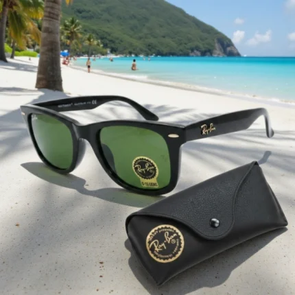 lunettes de soleil ray-ban wayfarer rb2140 noir et verres verts G-15
