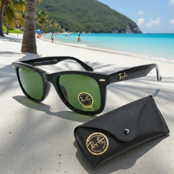 lunettes de soleil ray-ban wayfarer rb2140 noir et verres verts G-15
