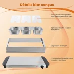 plateau chauffant chauffe-plats électrique buffet 2en1 giantex avec 3 bacs en acier inoxydable