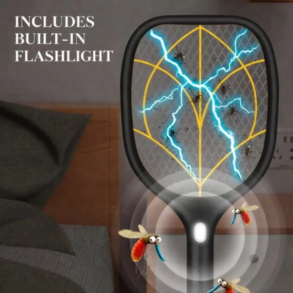 raquette anti-moustiques électrique rechargeable avec torche led gecko usb-219d