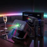 v12 mini party light laser led enceinte bluetooth karaoké de fête avec 2 microphones sans fil