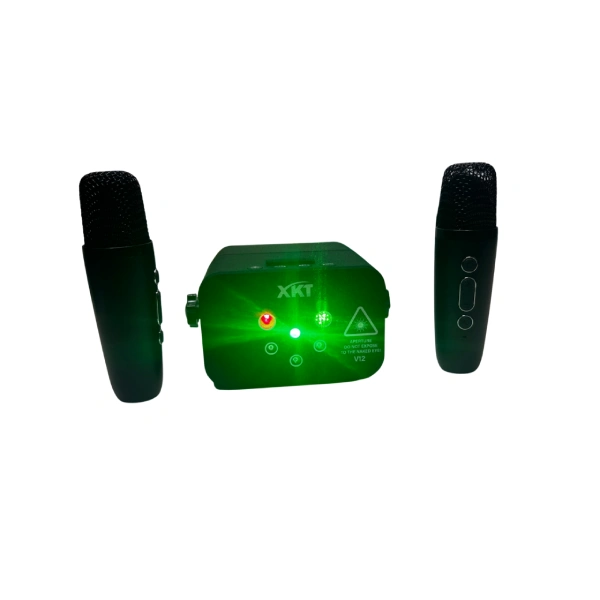 v12 mini party light laser led enceinte bluetooth karaoké de fête avec 2 microphones sans fil