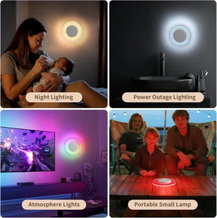 veilleuse applique led ronde portable rechargeable usb rgb tactile kintion